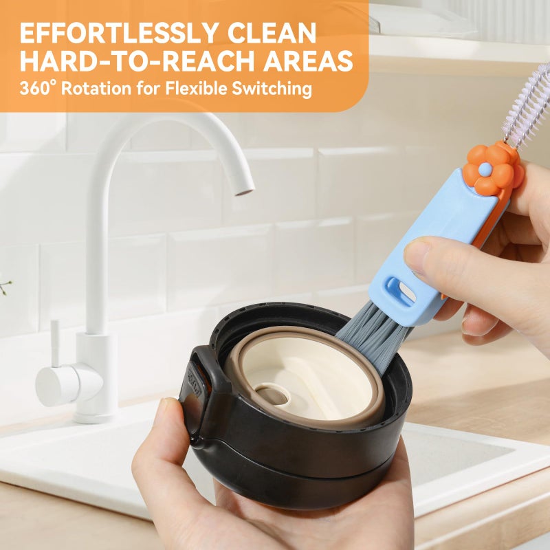 Nodirz 3 In 1 Cup Lid Gap Cleaning Brush Set, Multifunctional Bottle Cleaning Brush, Cup Lid Gap Cleaner, Home Kitchen Crevice Cleaning Brush Tools (Red) - Image 2